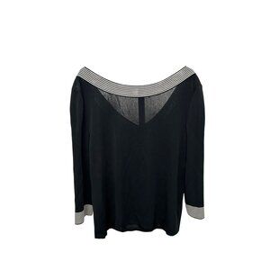 Plein Air Womens Black and Gray Striped Open Back Lightweight Sweater SZ Extra L